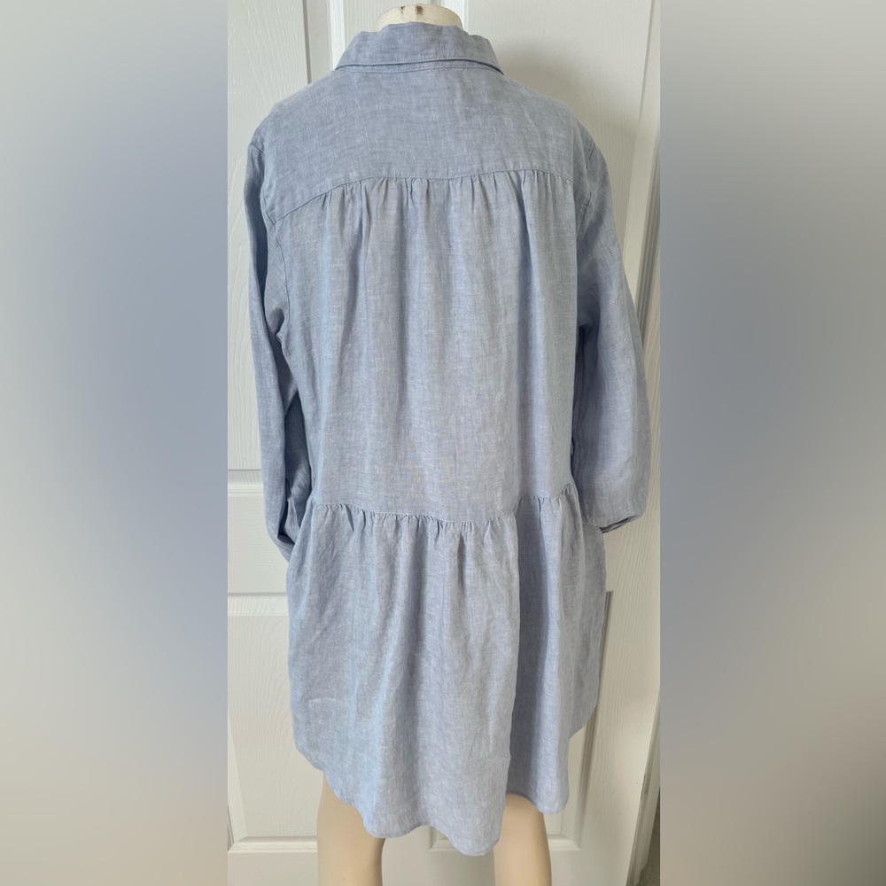 Halston 100% Linen Long-Sleeved Hi-Lo Mini Button-Up Dress Sz L - Picture 7 of 10